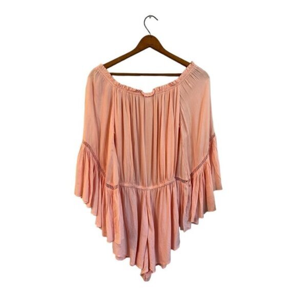 Elan Boho Bell Sleeve Off Shoulder Pink Romper Small Festival Beachy - Picture 2 of 5